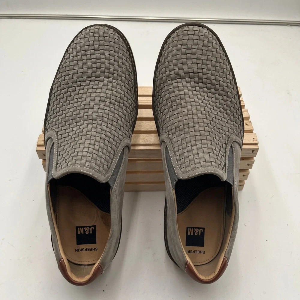 Johnston & Murphy Shoes McGuffey Woven Slip-On Gray Leather Mens 11.5 M